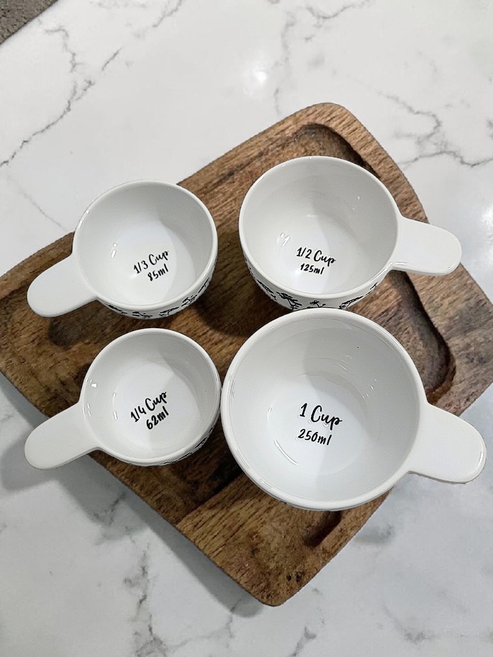 Ciroa Ceramic Black Floral Design Measuring Cup Set Of 4 - Picture 4 of 7